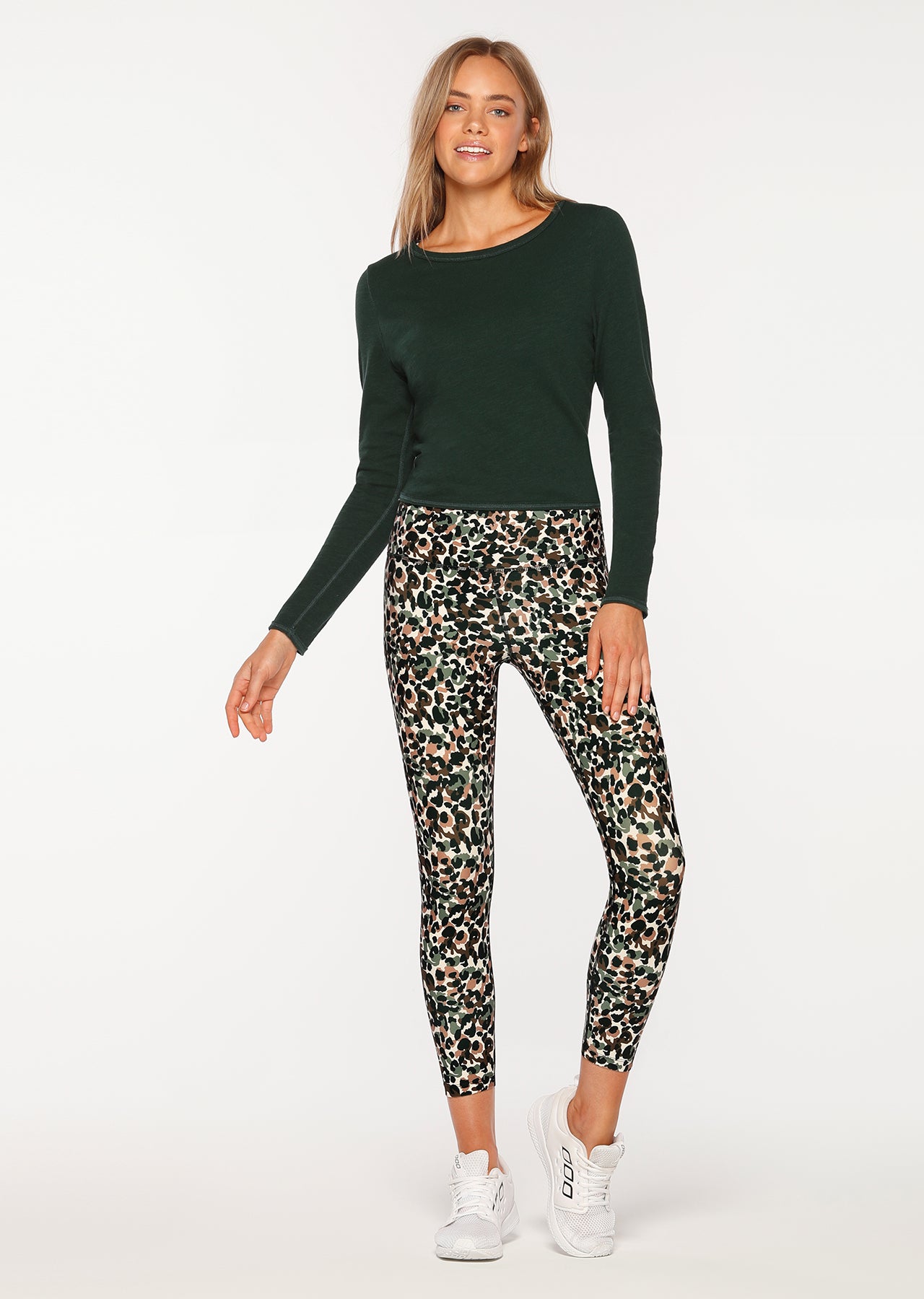 Lorna Jane Open Back Cropped L/Slv Top - Dark Green