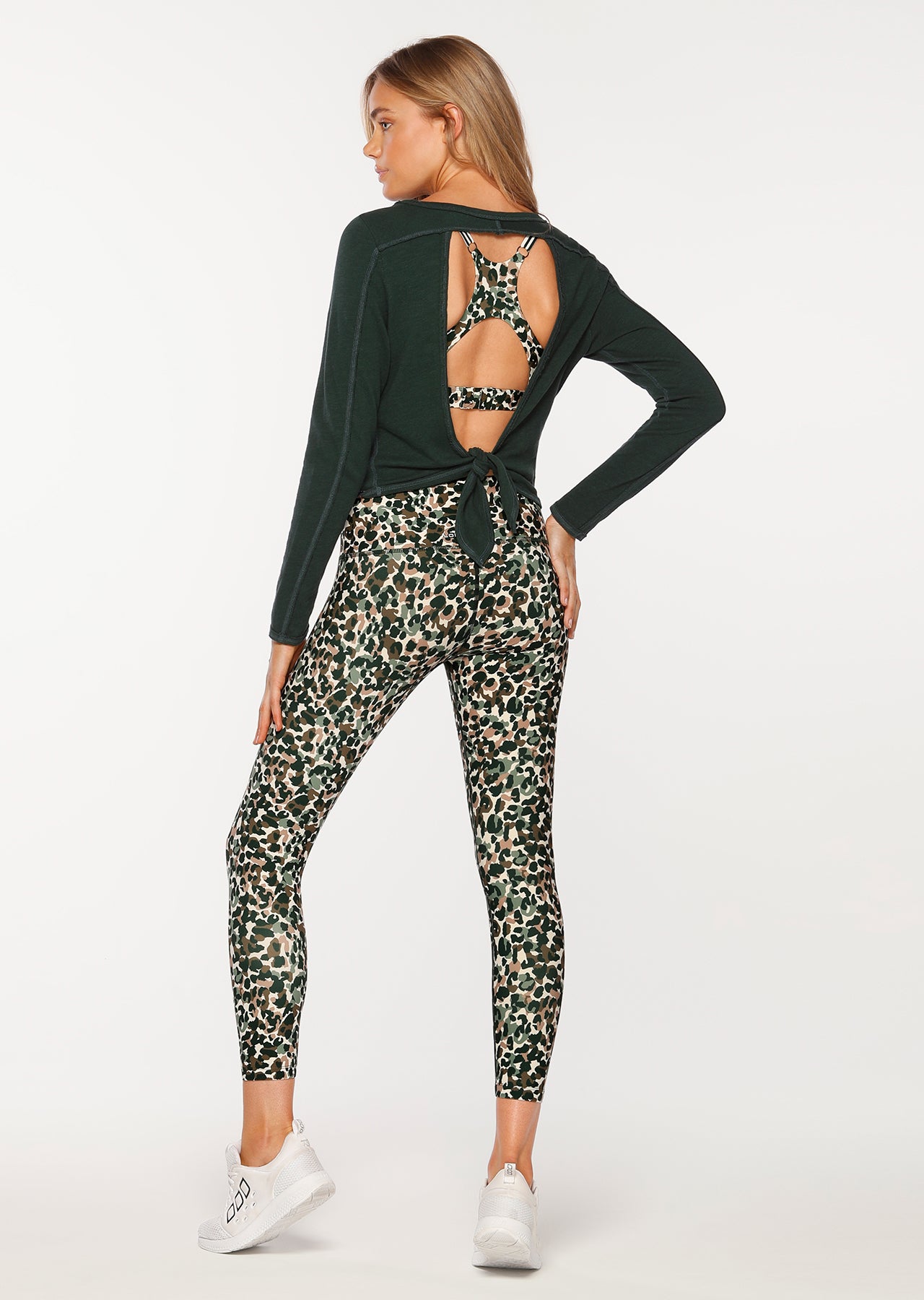 Lorna Jane Open Back Cropped L/Slv Top - Dark Green