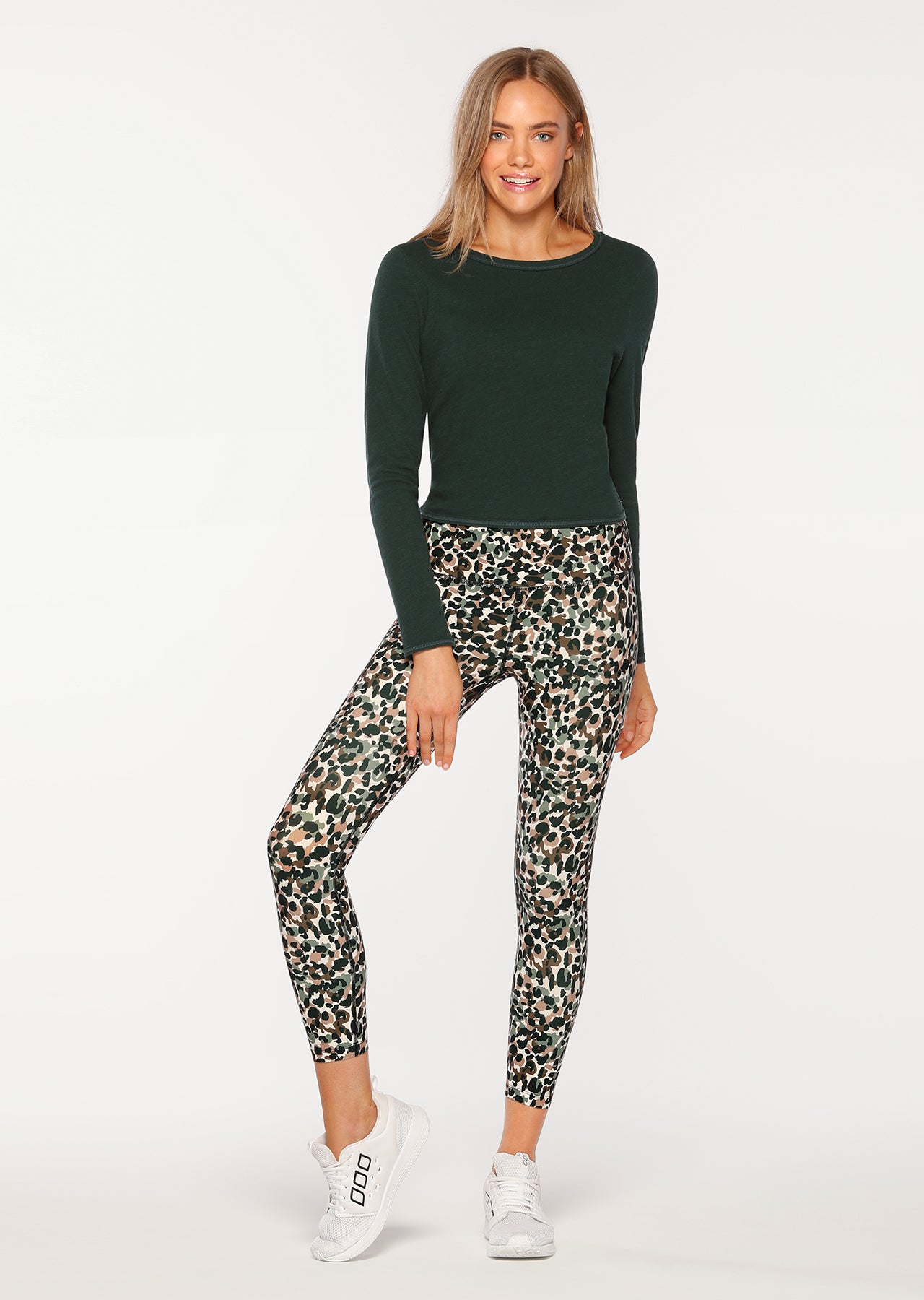 Lorna Jane Open Back Cropped L/Slv Top - Dark Green