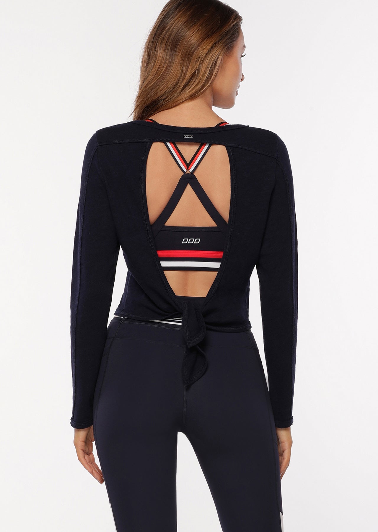 Lorna Jane Open Back Cropped Long Sleeve Top - French Navy