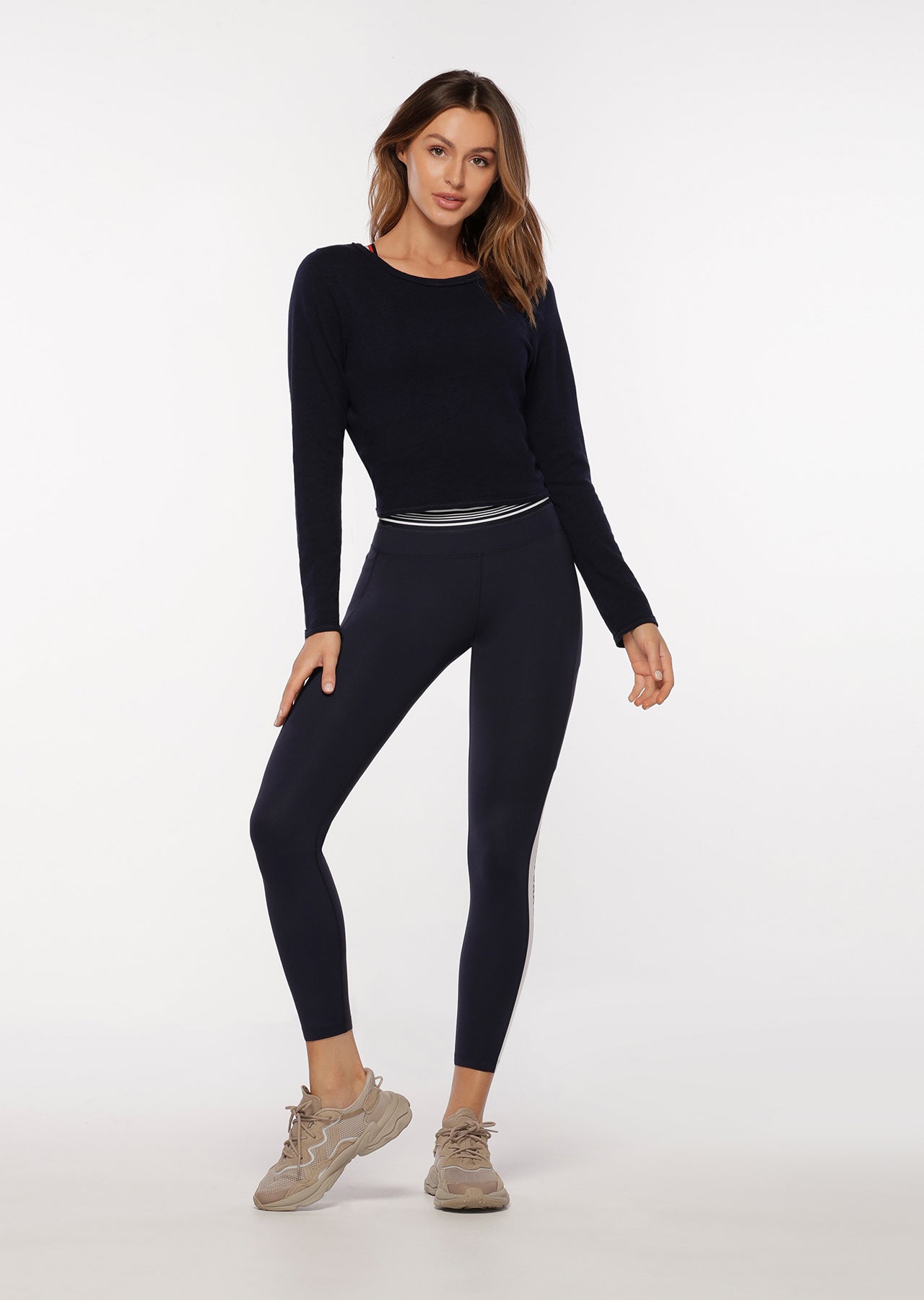 Lorna Jane Open Back Cropped Long Sleeve Top - French Navy