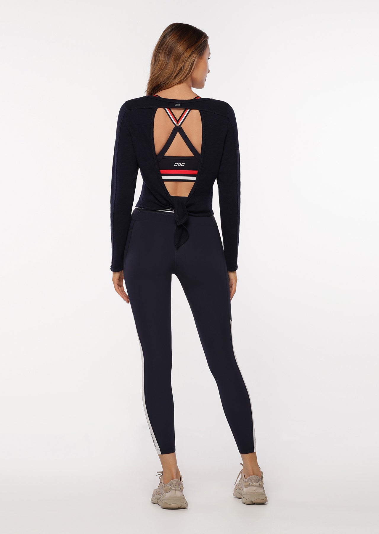 Lorna Jane Open Back Cropped Long Sleeve Top - French Navy