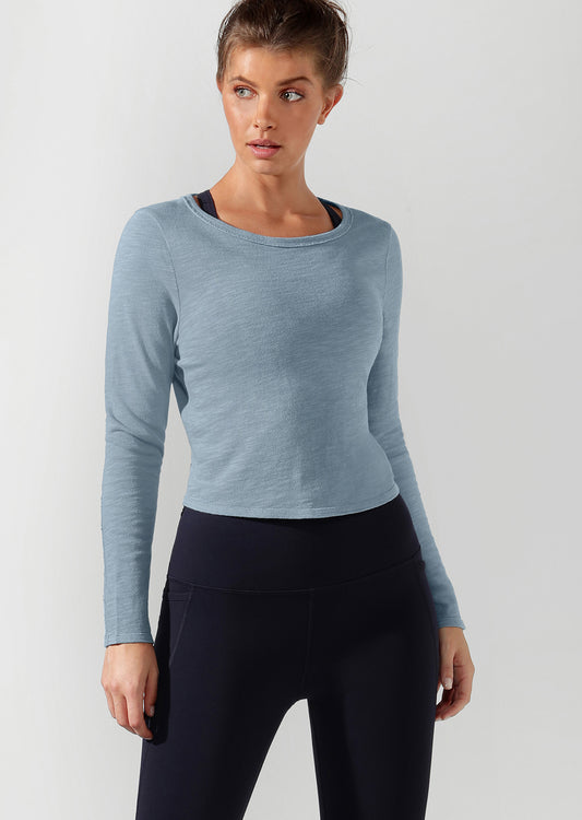 Lorna Jane Open Back Cropped long Sleeve Top - Washed Out Blue