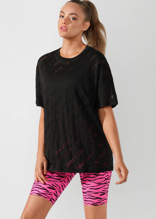 Lorna Jane Oversized Burnout Tee - Black