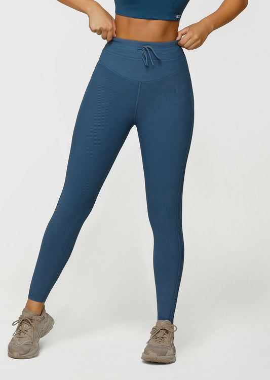 Lorna Jane Pace It Rib Ankle Biter Leggings - Washed Pale Indigo