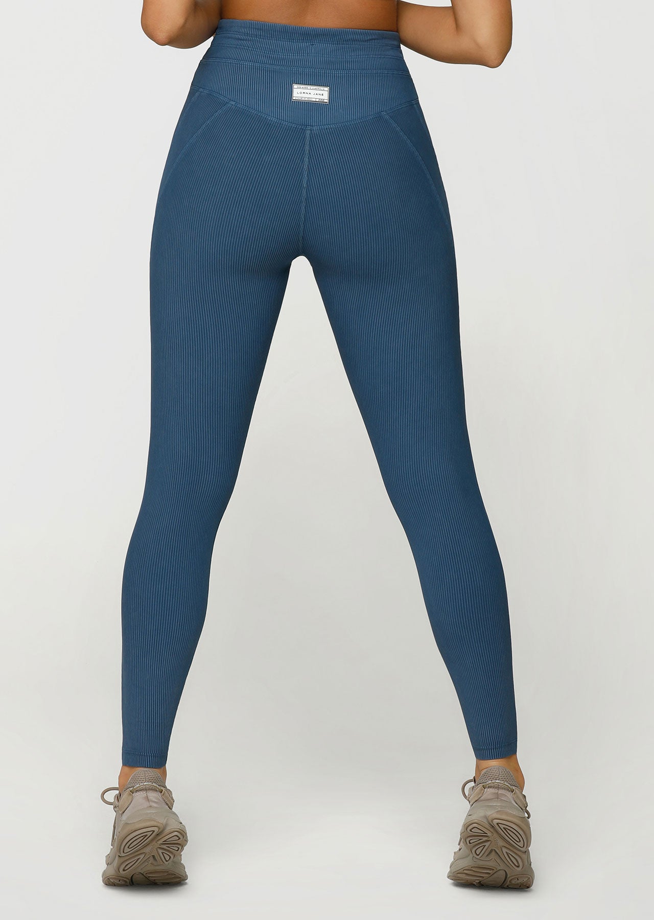 Lorna Jane Pace It Rib Ankle Biter Leggings - Washed Pale Indigo