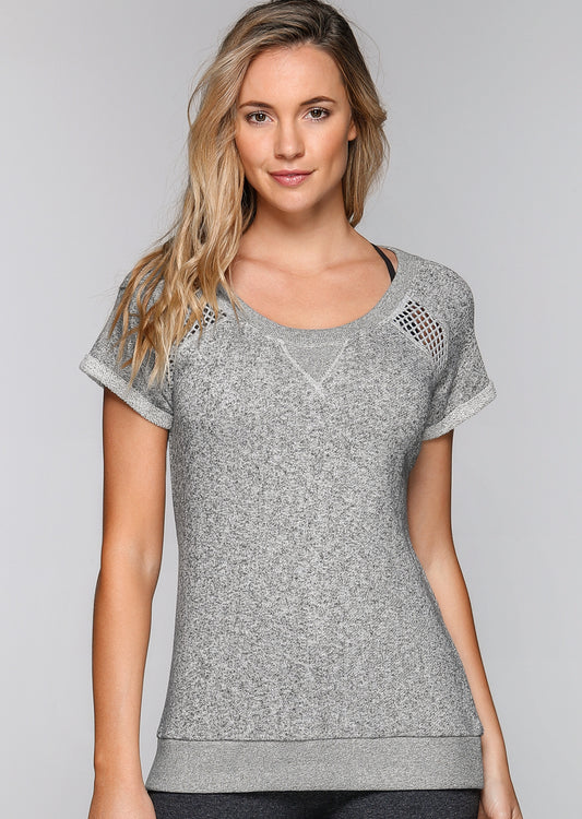 Lorna Jane Palm Springs Sweat S/Slv Top - Grey Marl