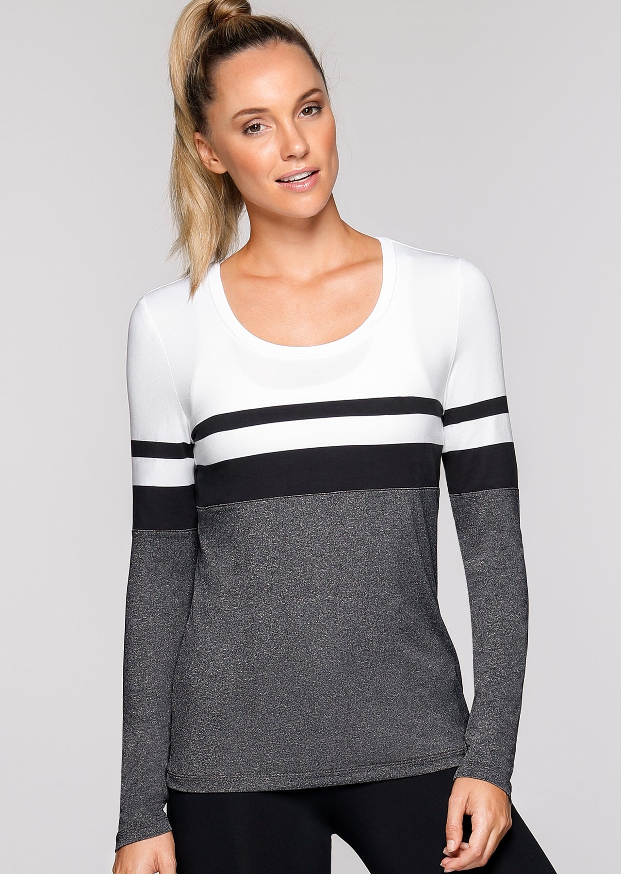 Lorna Jane Peace Of Mind L/Slv Active Top - Char Marl/White