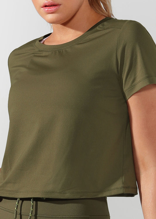 Lorna Jane Performance Cropped Active Tee - Pale Olive