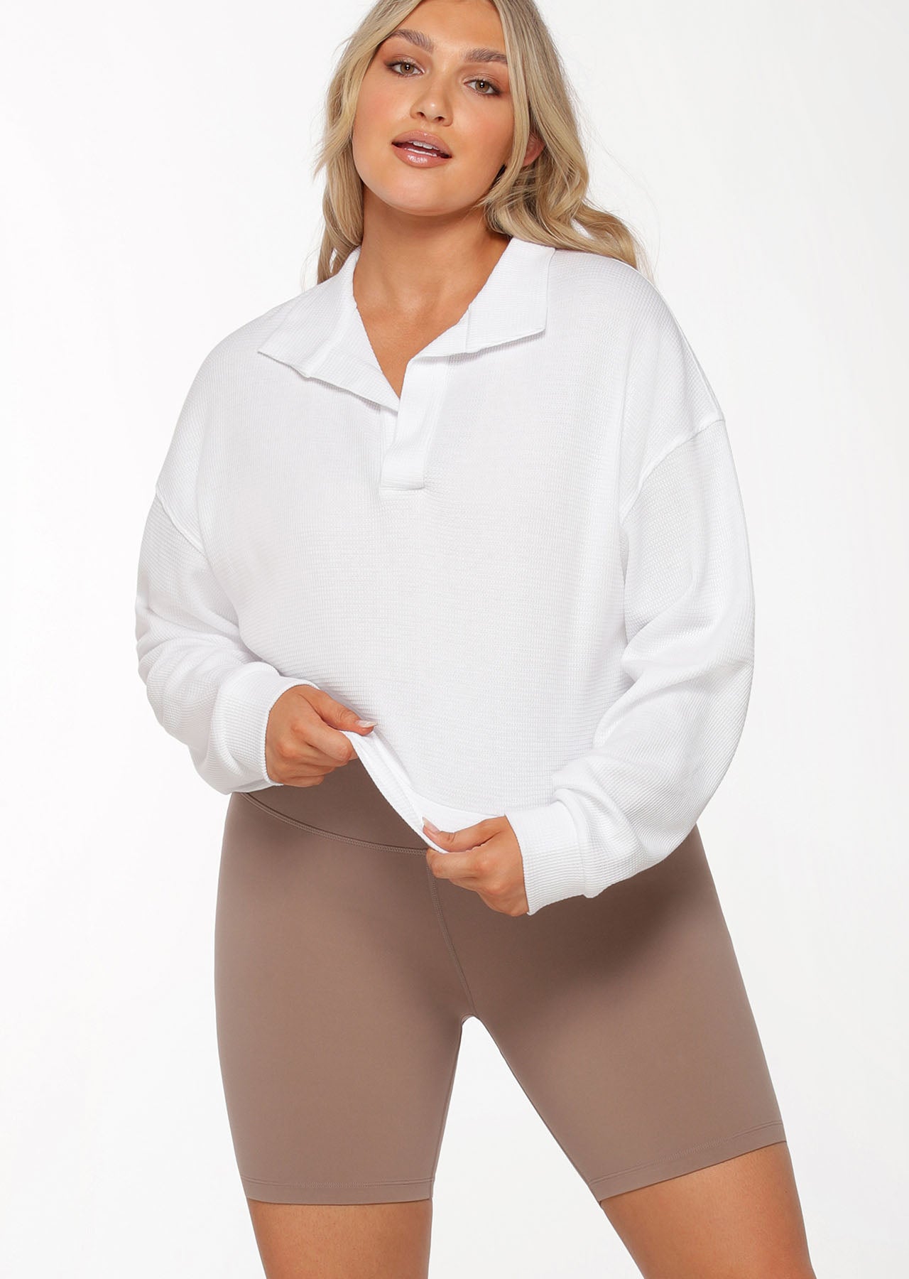 Lorna Jane Polo Cropped Long Sleeve Top - White