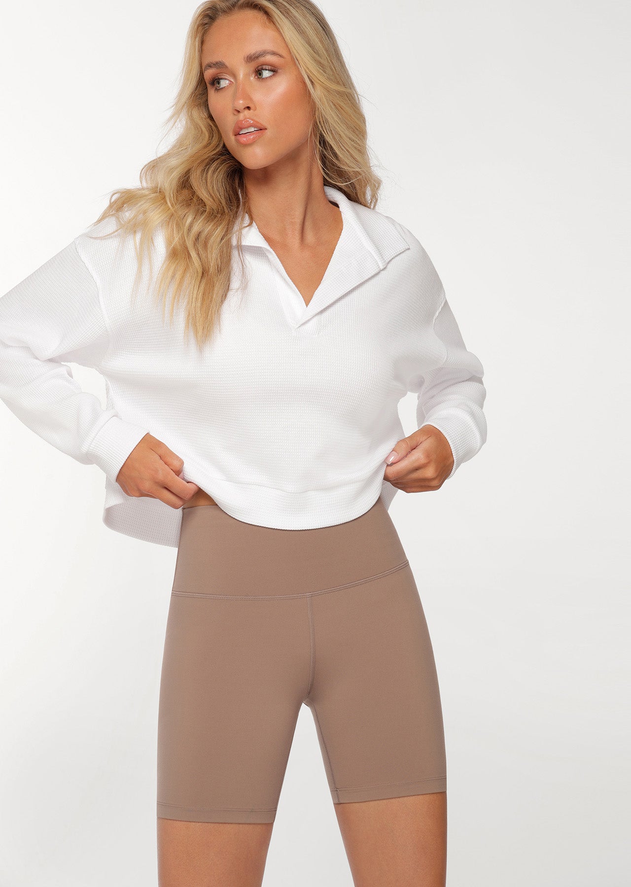 Lorna Jane Polo Cropped Long Sleeve Top - White