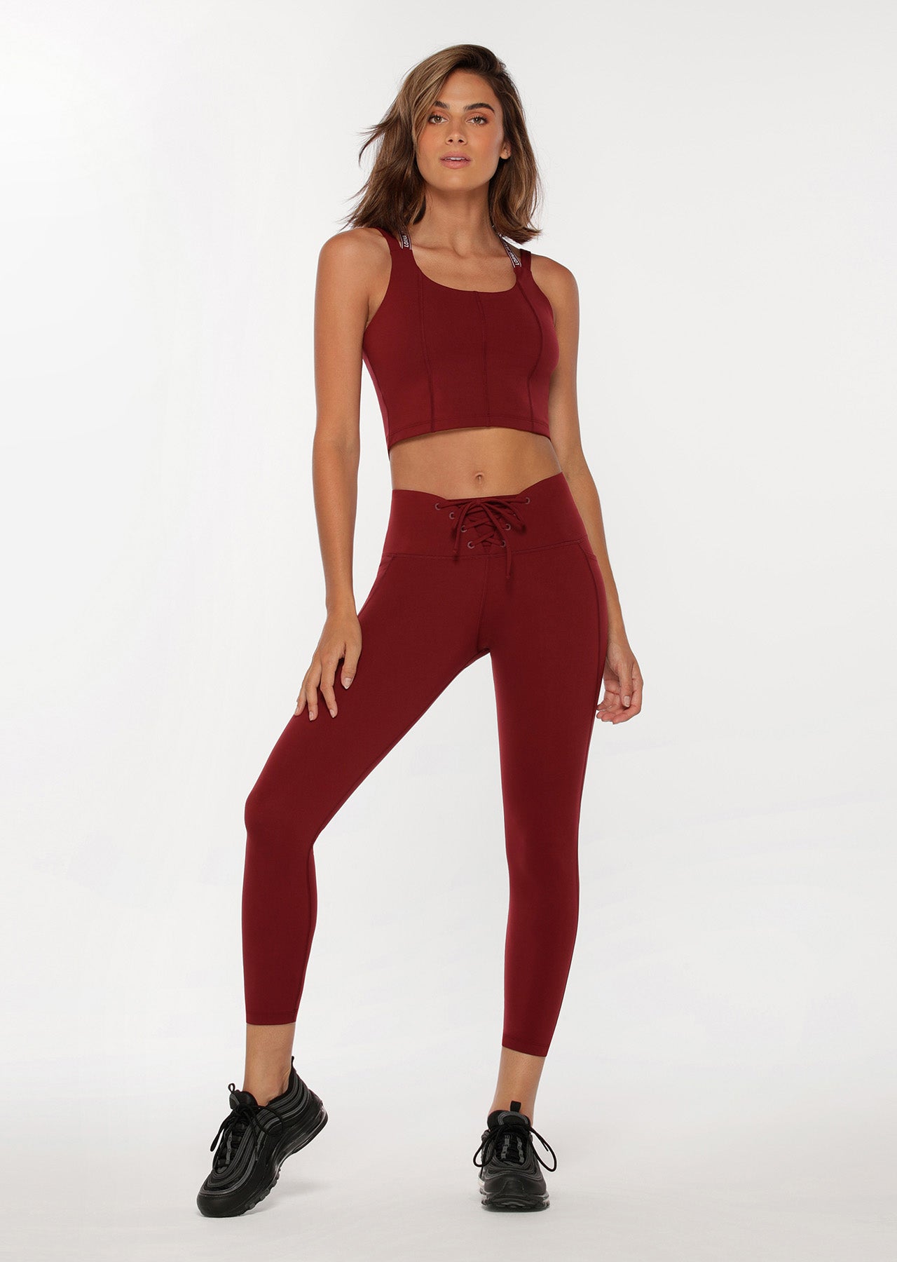 Lorna Jane Power Cropped Tank Bra Combo - Sepia