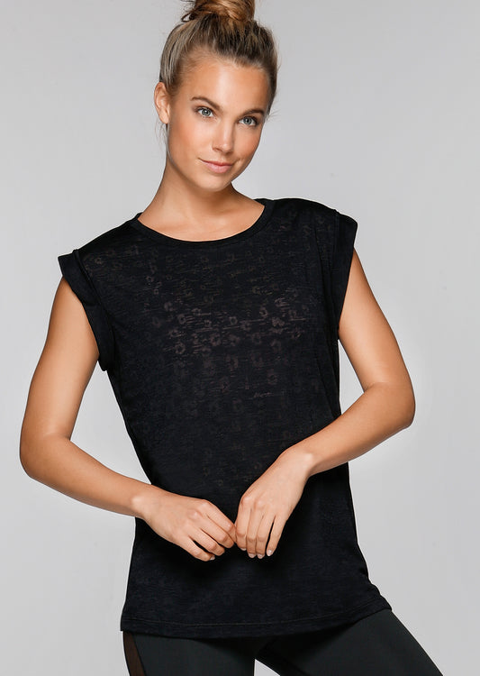Lorna Jane Pretty Leopard Burnout Tee - Black