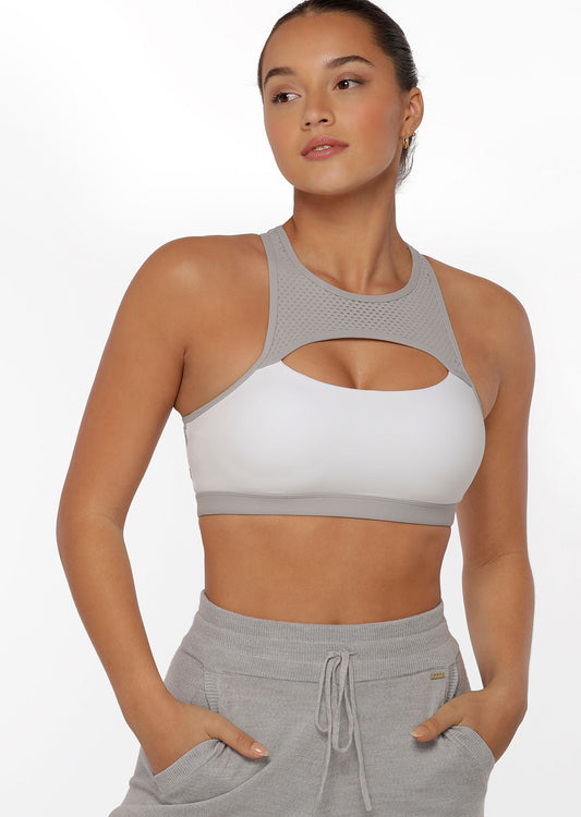 Lorna Jane Pushing Limits Sports Bra - White / Concrete Grey