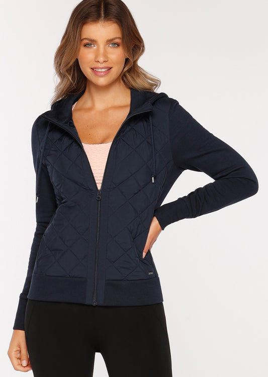 Lorna Jane Quilted Street Hoodie - Midnight Indigo