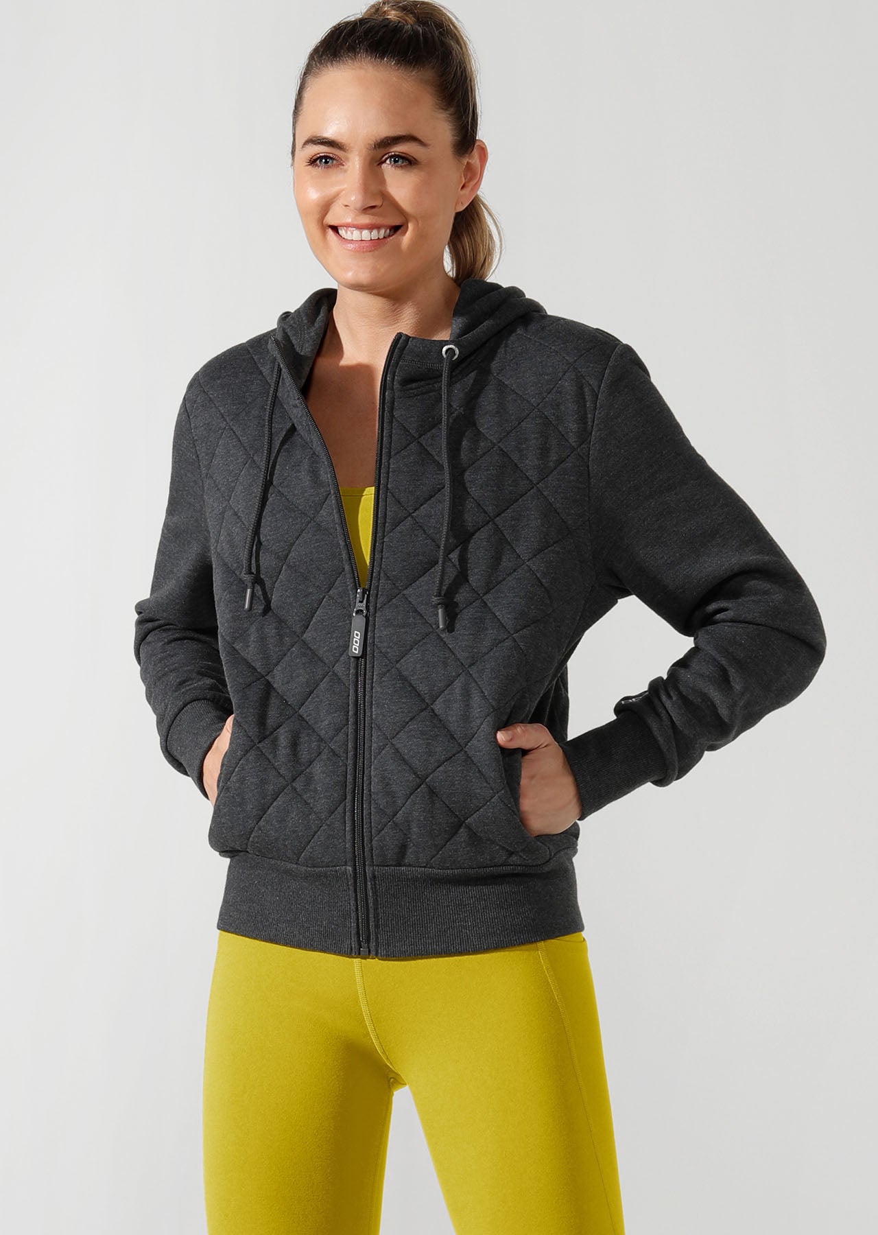 Lorna Jane Quilted Street Hoodie - Char Marl