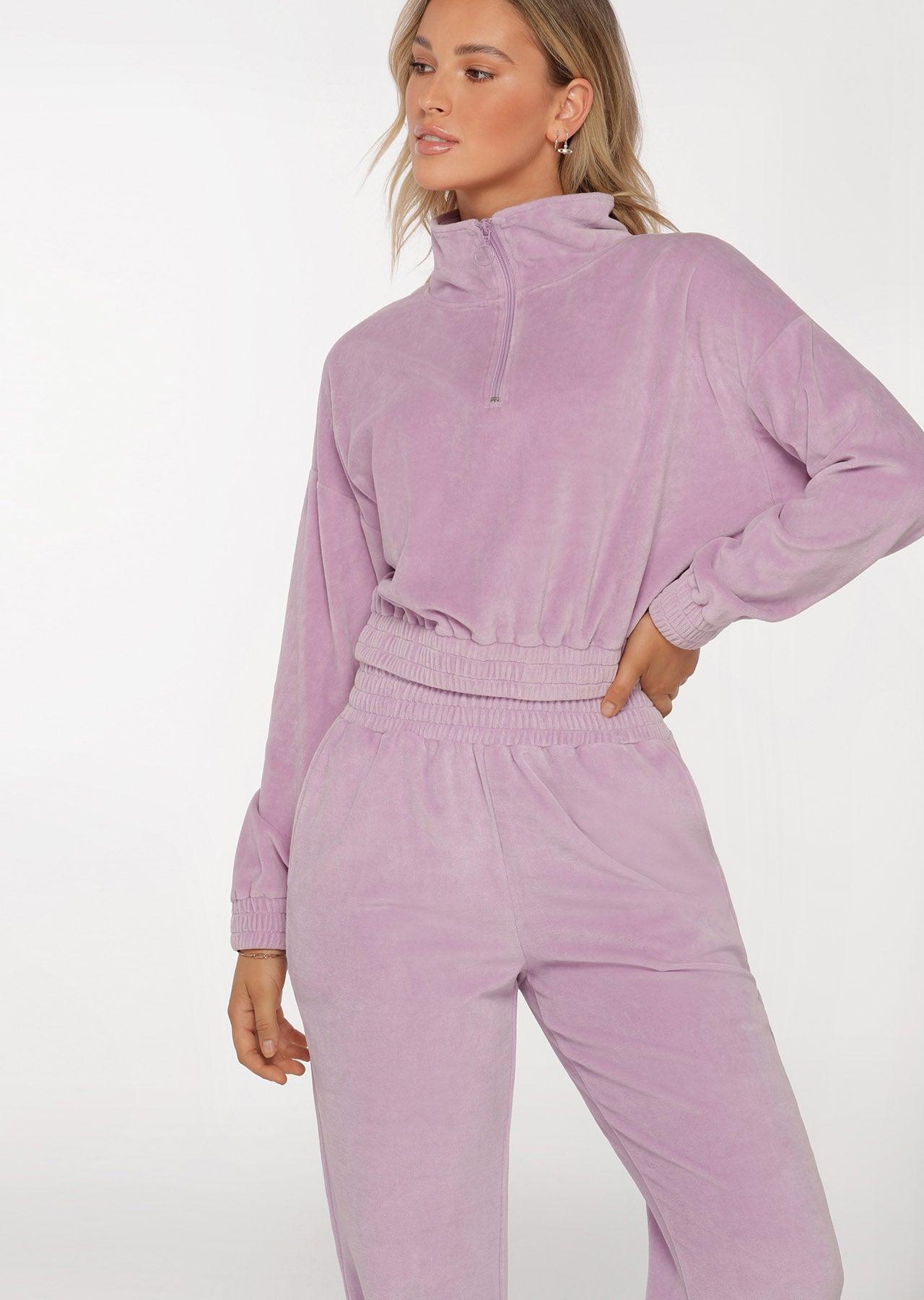 Lorna Jane R & R Velour Quarter Zip Sweat - Pale Violet