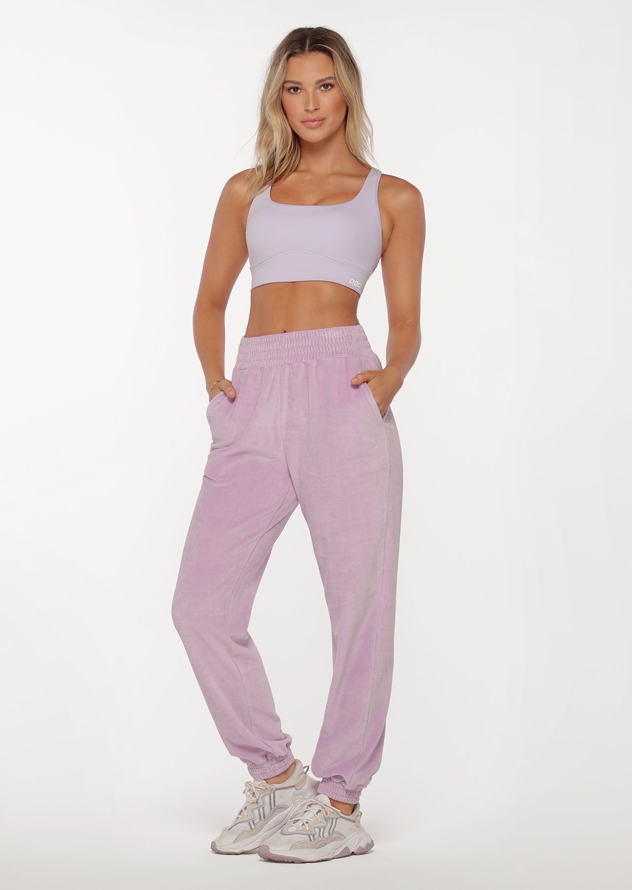 Lorna Jane R & R Velour Track Pants - Pale Violet