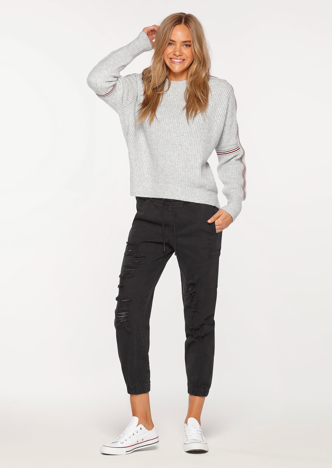 Lorna Jane Rapid Crop Knit - Pale Grey Marl
