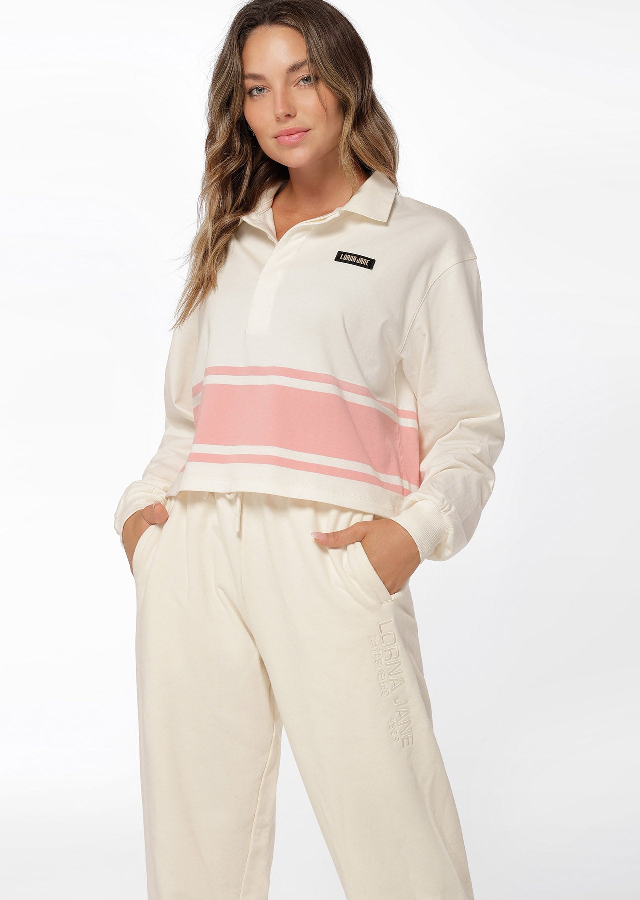 Lorna Jane Reserves Rugby Top - Cream Stripe