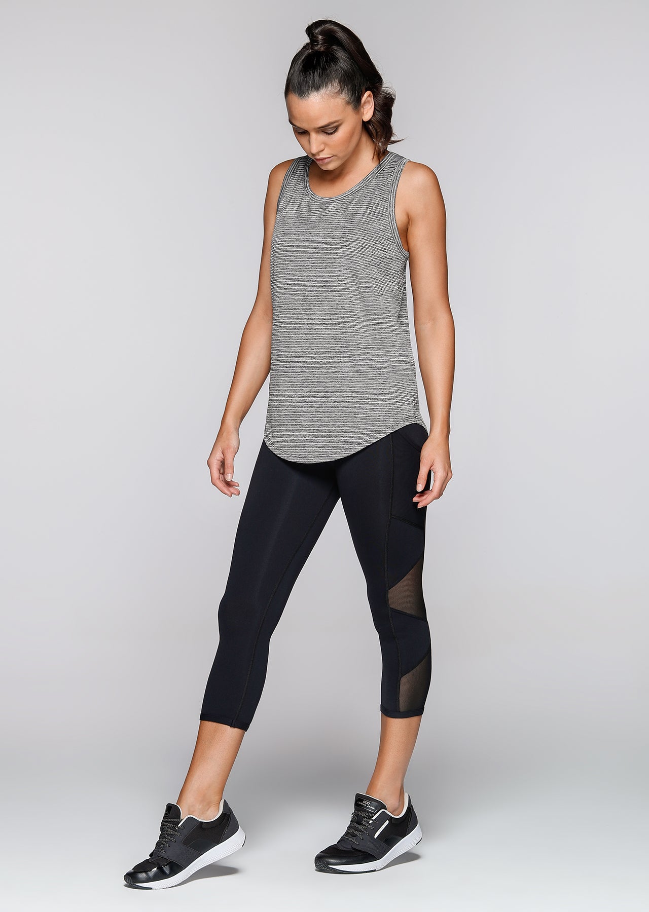 Lorna Jane Resistance Active Tank - White/Black Marl Stripe