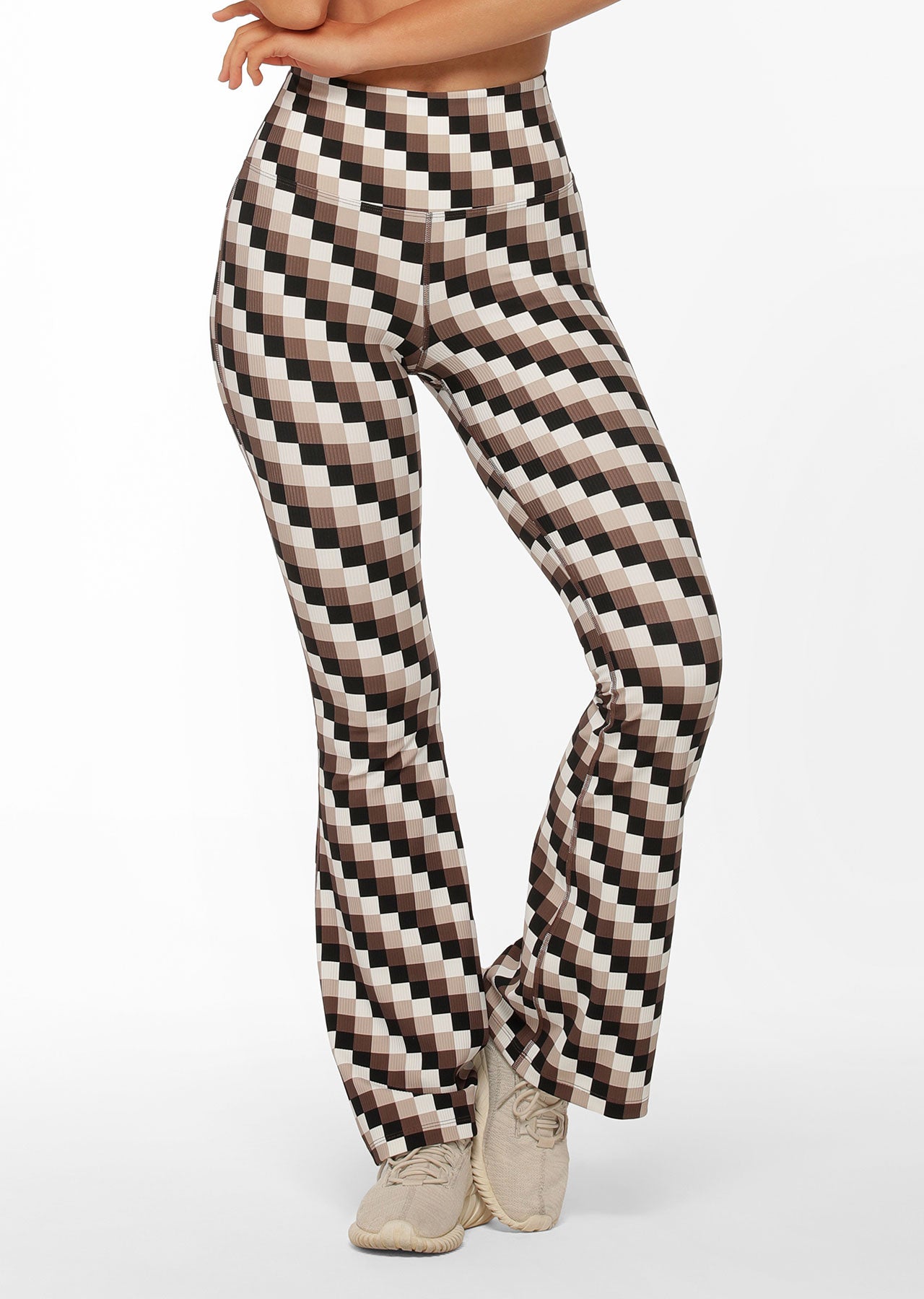 Lorna Jane Retro Check Ribbed Flares - Retro Check Print