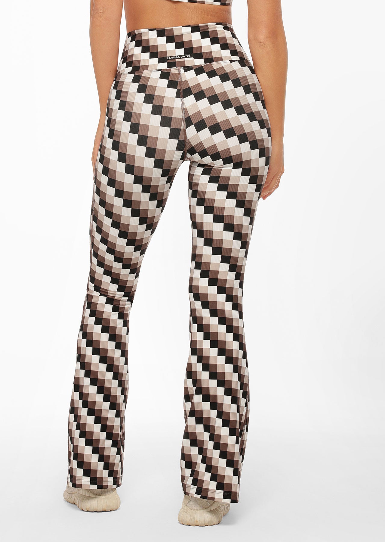 Lorna Jane Retro Check Ribbed Flares - Retro Check Print