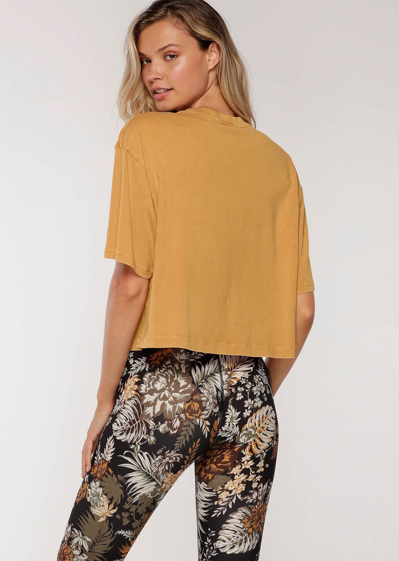 Lorna Jane Retro Classic Cropped Tee - Hot Mustard