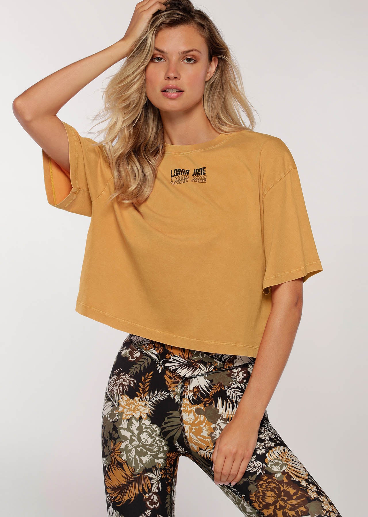 Lorna Jane Retro Classic Cropped Tee - Hot Mustard