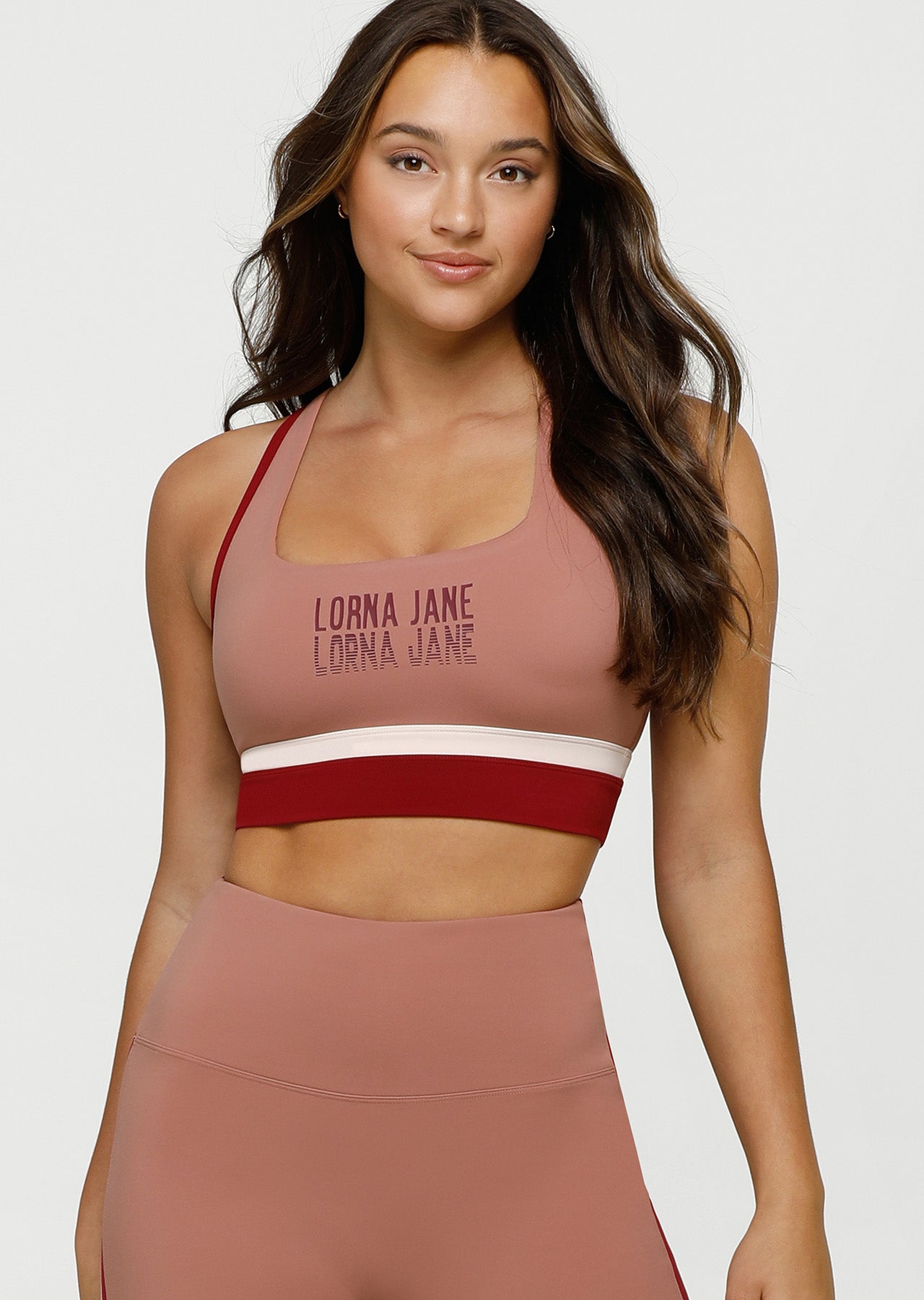 Lorna Jane Retro Colourblock Sports Bra - Chestnut