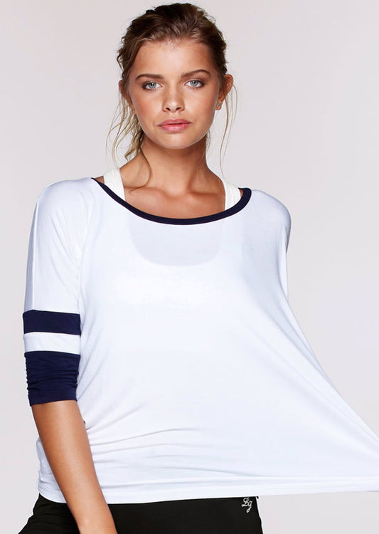 Lorna Jane Retro LJ Cropped Slv Top - White