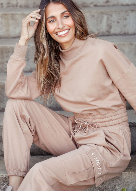 Lorna Jane Ribbed Neck Iconic Sweat - Biscuit