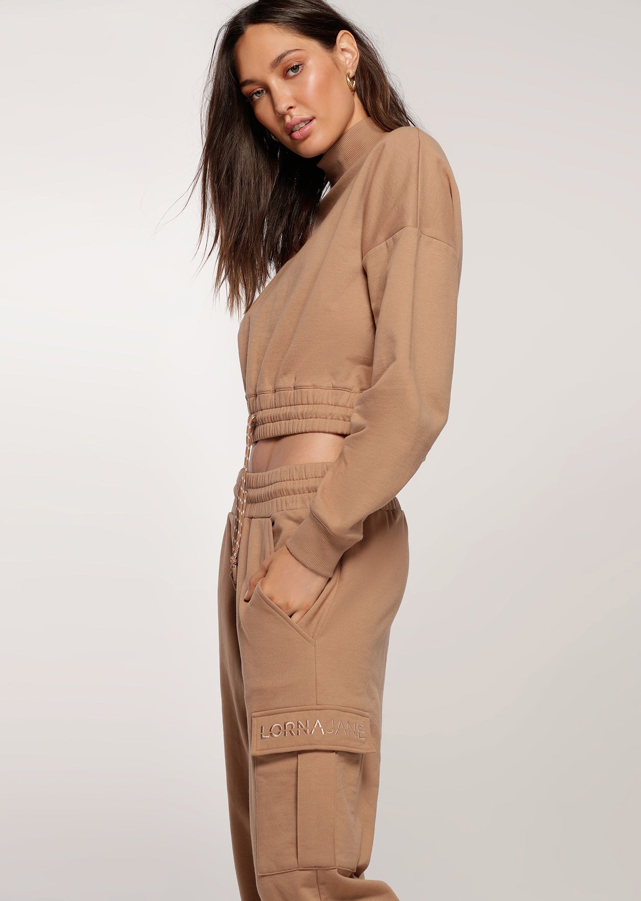 Lorna Jane Ribbed Neck Iconic Sweat - Biscuit