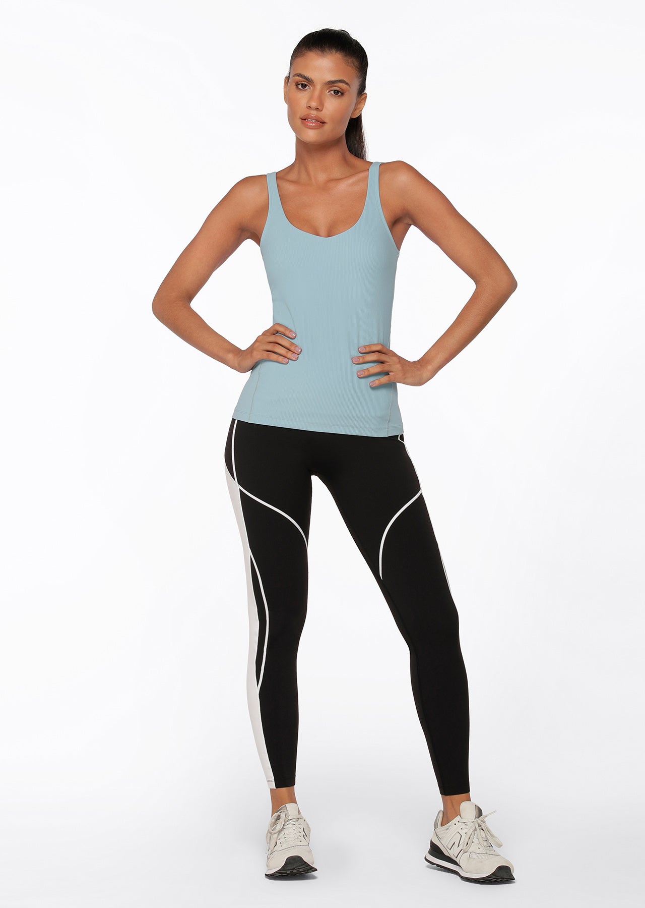 Lorna Jane Ribbed Tank Bra Combo - Voyage Blue