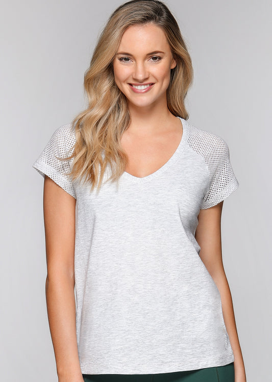 Lorna Jane Rival S/Slv T-Shirt - Light Grey Marl