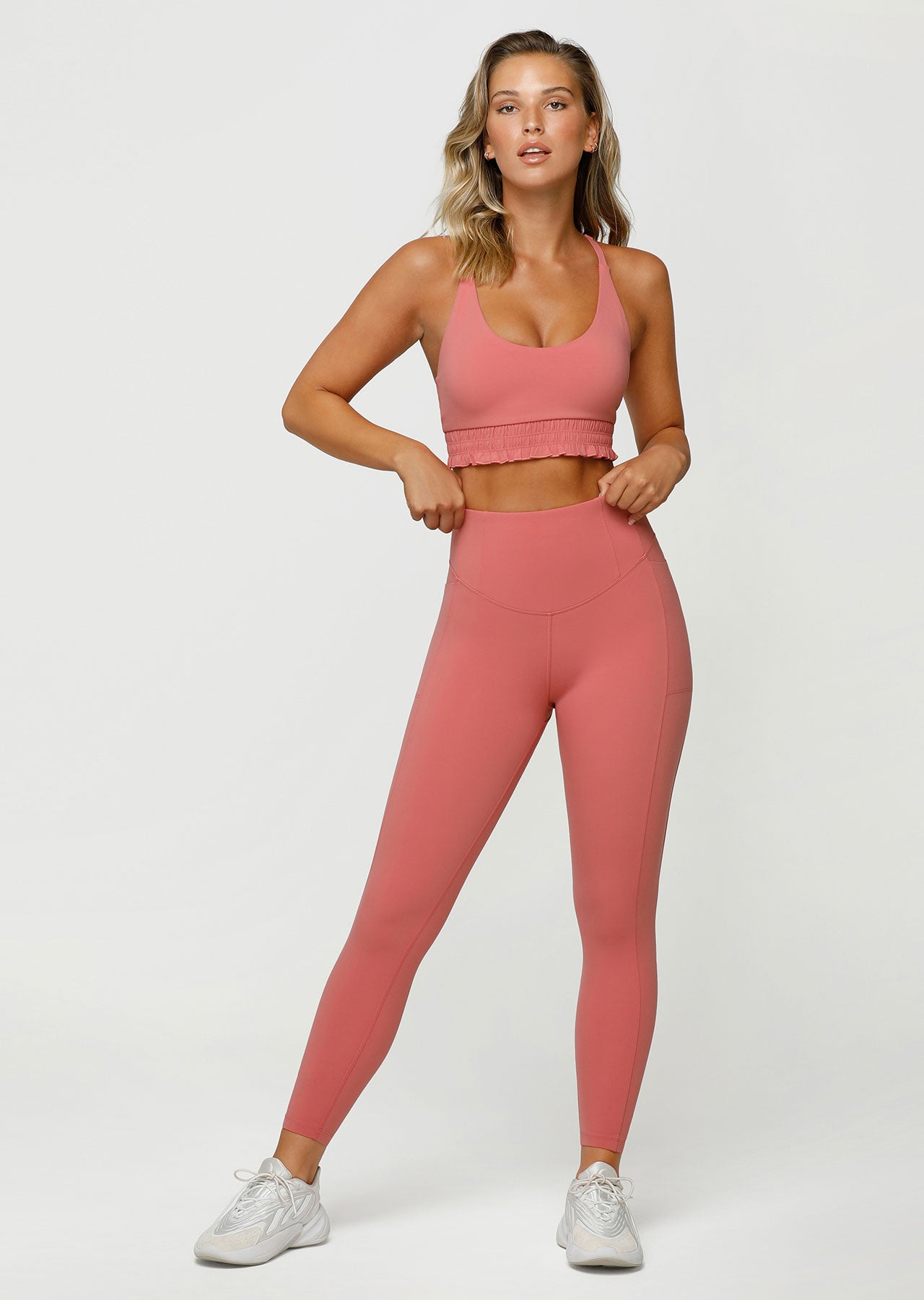 Lorna Jane Ruffles Recycled Sports Bra - Quartz Pink