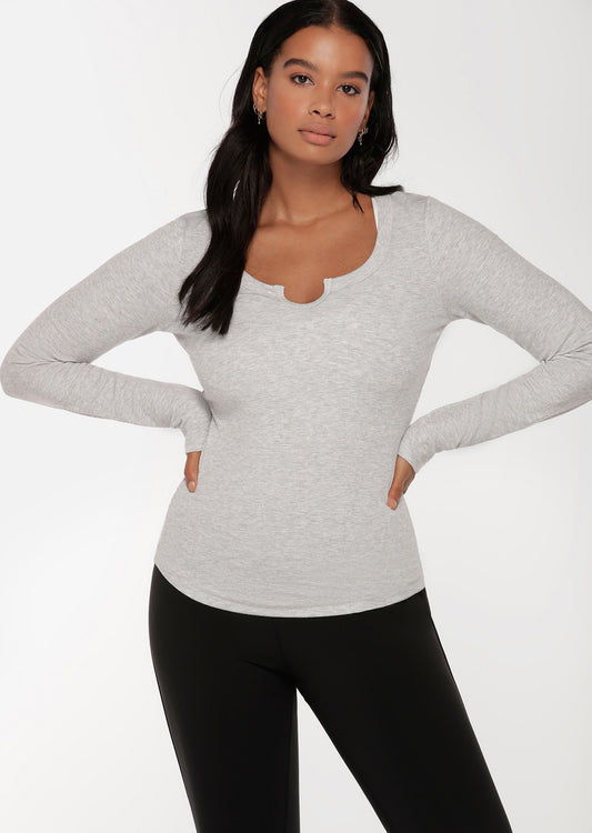 Lorna Jane Serene Long Sleeve Top - Light Grey Marl