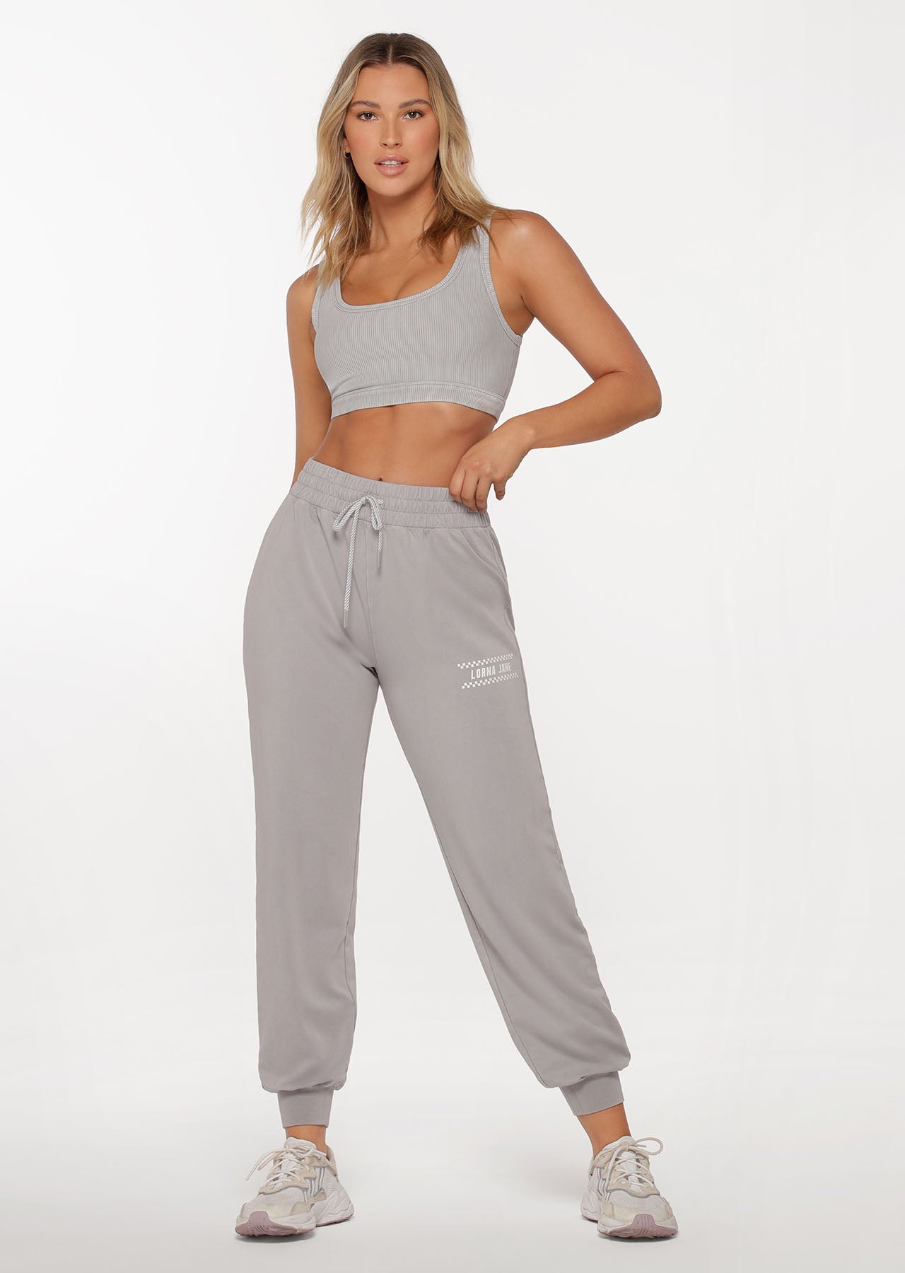 Lorna Jane Serenity Rib Sports Bra - Washed Concrete Grey