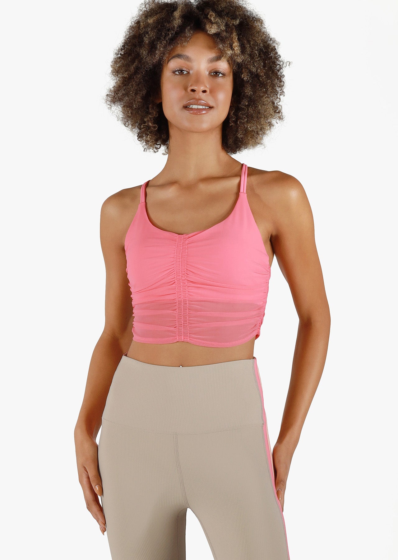 Lorna Jane Shirred Long Line Bra - Pale Pink Grapefruit