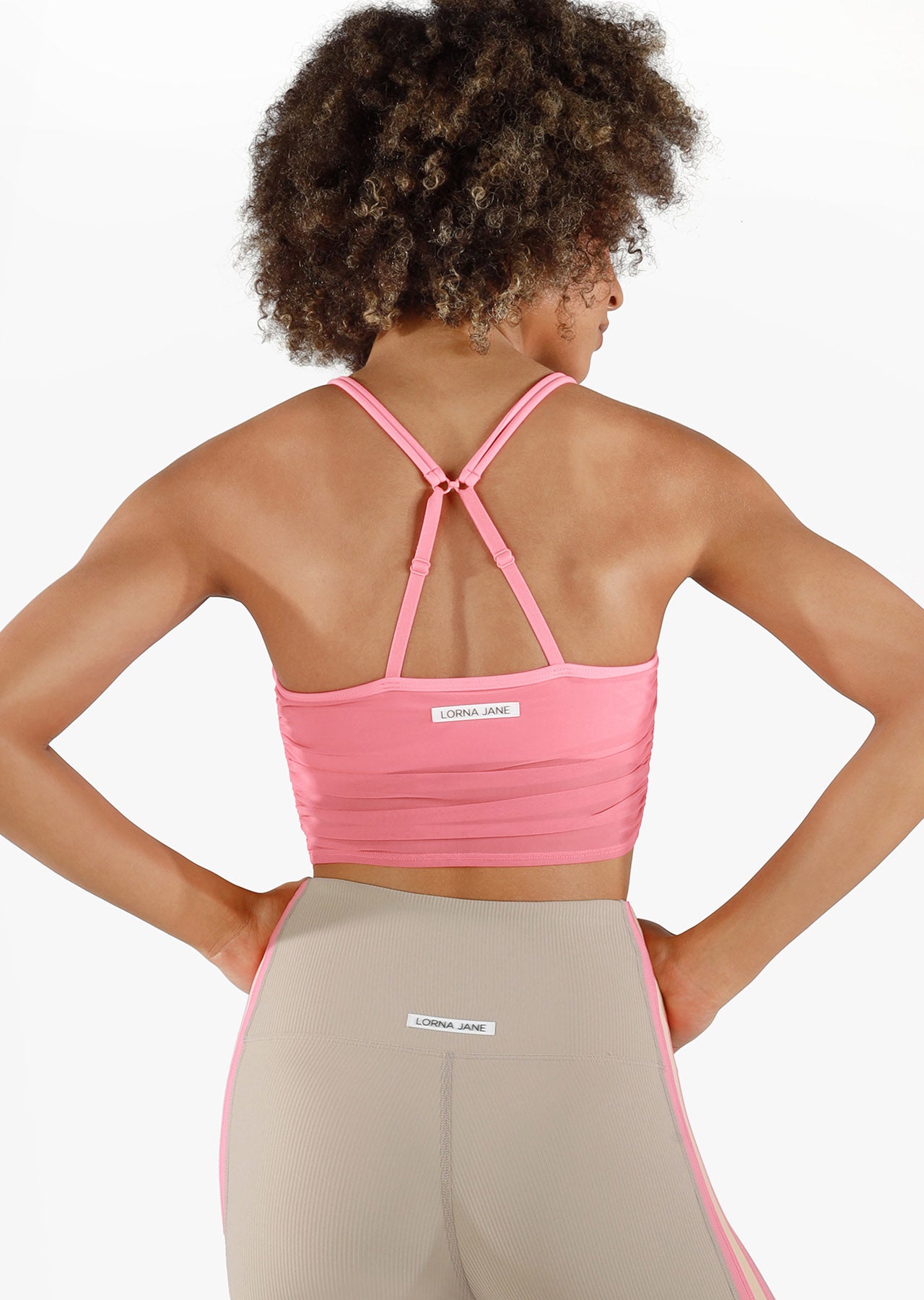 Lorna Jane Shirred Long Line Bra - Pale Pink Grapefruit