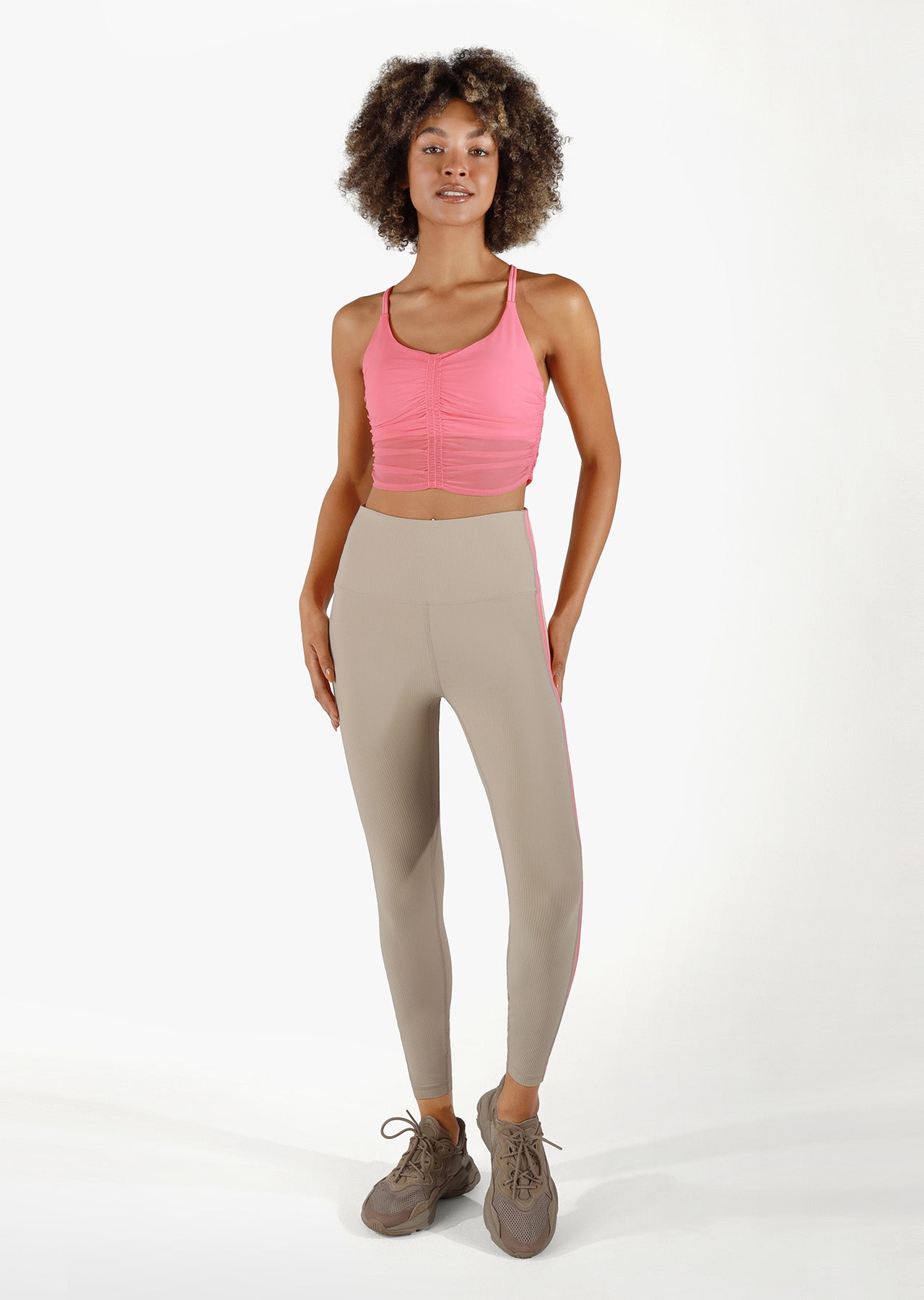 Lorna Jane Shirred Long Line Bra - Pale Pink Grapefruit