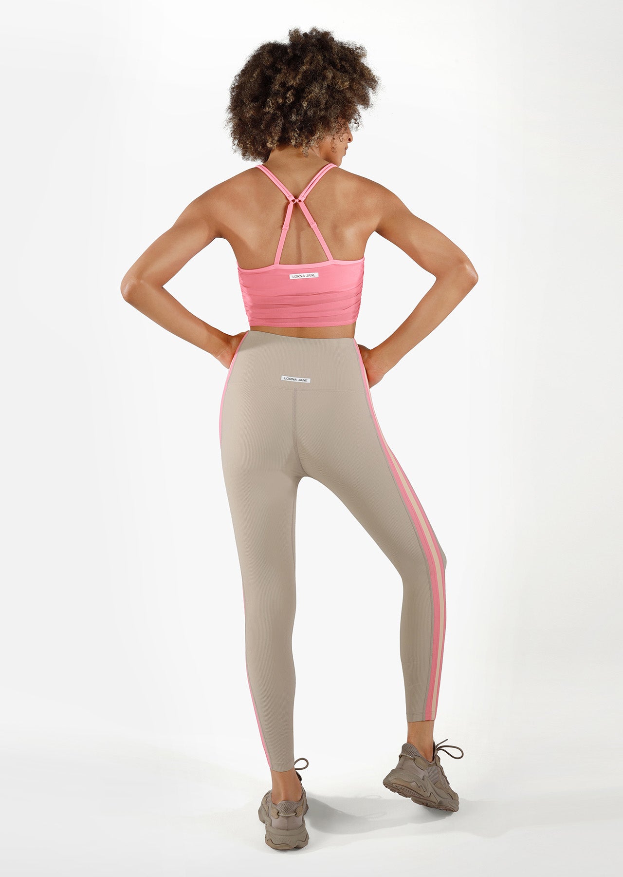 Lorna Jane Shirred Long Line Bra - Pale Pink Grapefruit