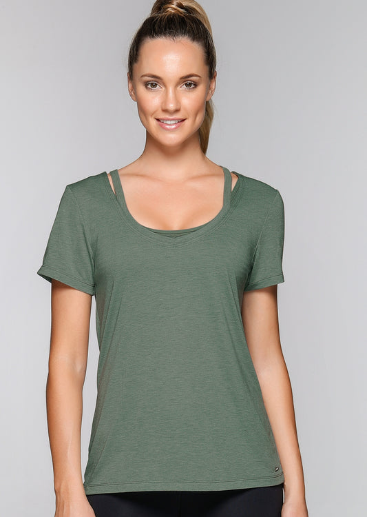 Lorna Jane Simple And Sweet Tee - Light Khaki Marl