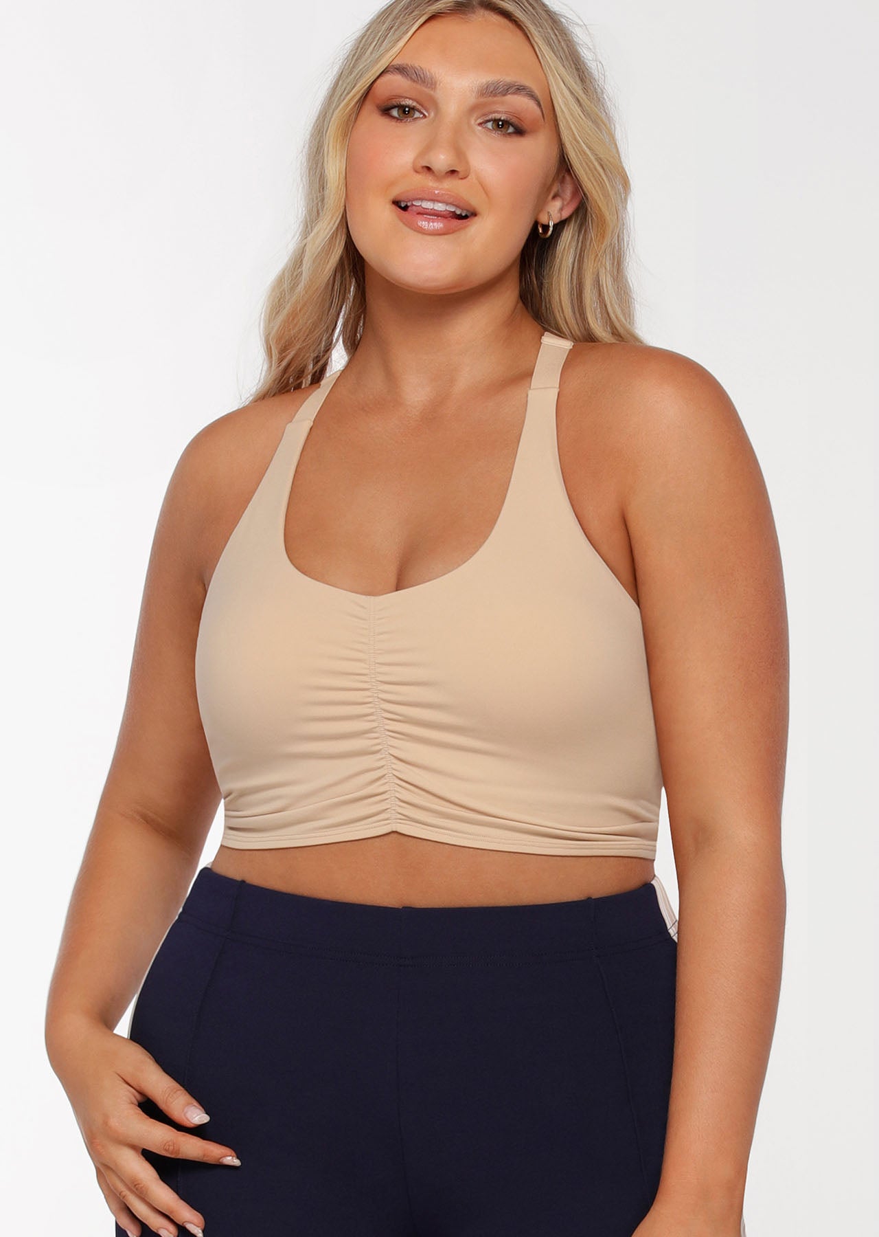 Lorna Jane Sleek Ruched Long Line Bra - Almond