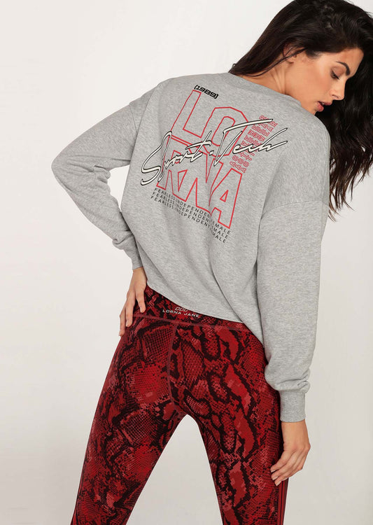 Lorna Jane Slouchy Sweat Long Sleeve Top - Light Grey Marl