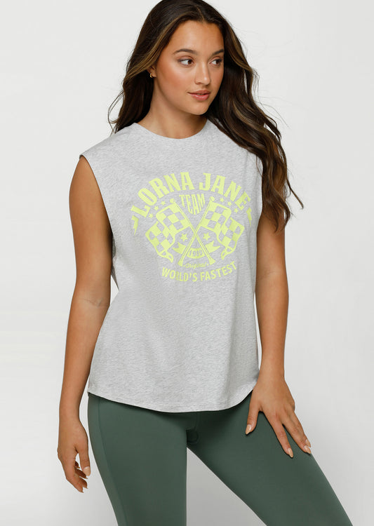 Lorna Jane Speedway Boyfriend Muscle Tank - Light Grey Marl