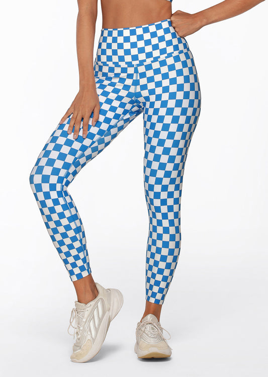 Lorna Jane Speedway Excel Ankle Biter Leggings - Cornflower Checkerboard Print