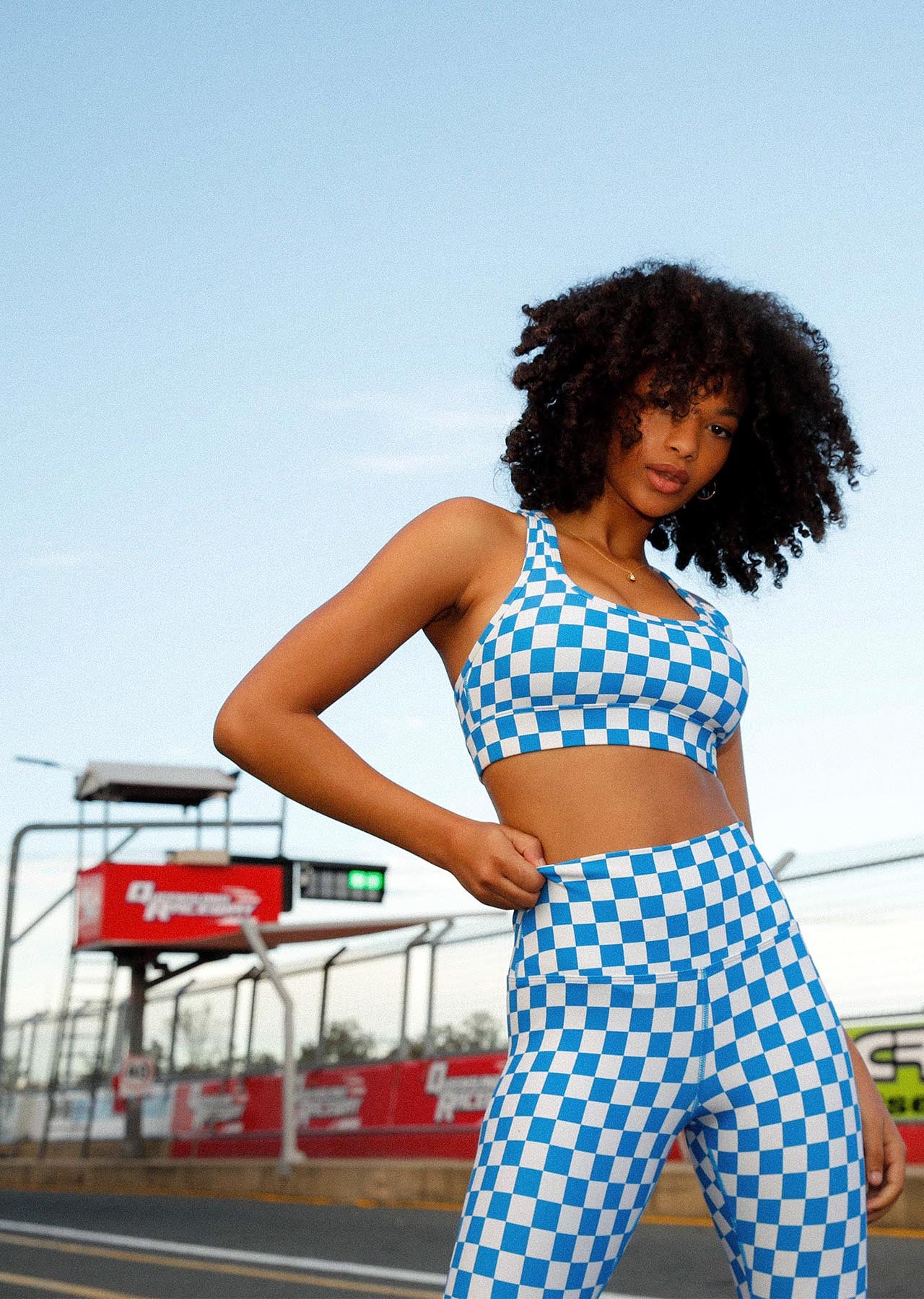 Lorna Jane Speedway Excel Sports Bra - Cornflower Checkerboard Print