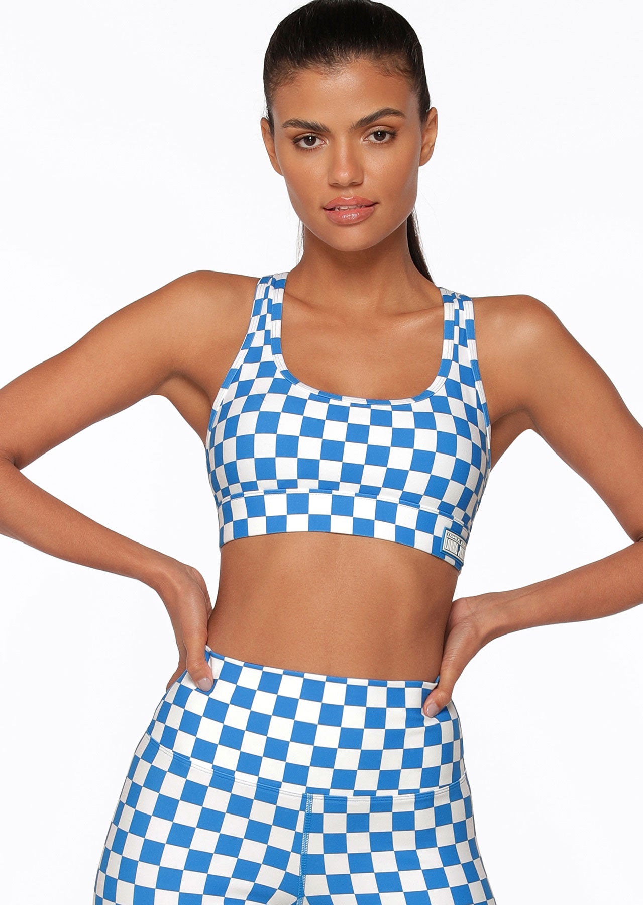 Lorna Jane Speedway Excel Sports Bra - Cornflower Checkerboard Print