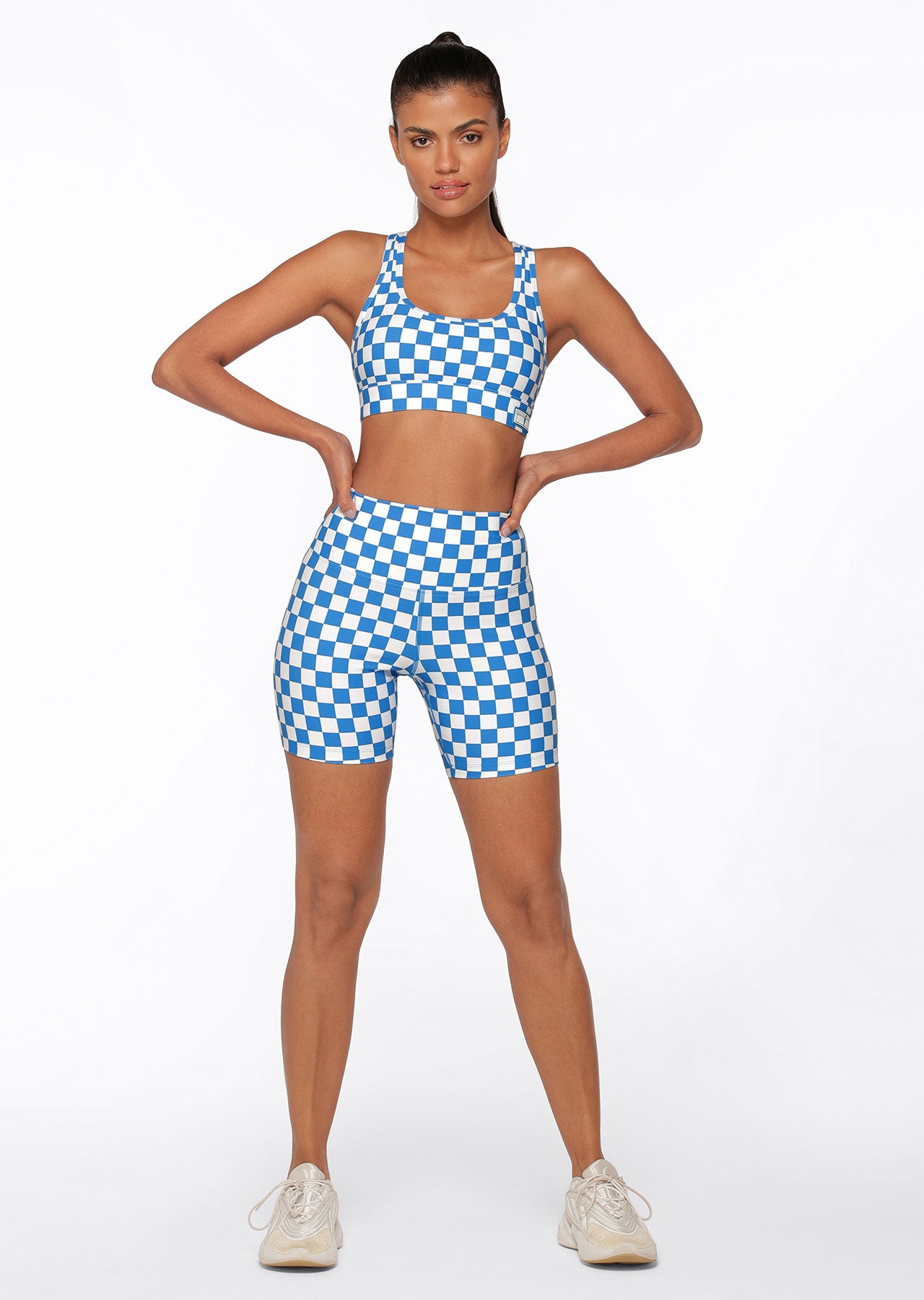 Lorna Jane Speedway Excel Sports Bra - Cornflower Checkerboard Print